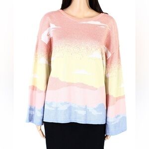 INC International Concepts Intarsia Pullover Sweater Trim Flounce | SIZE XS